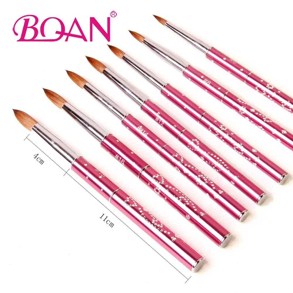 BQAN 1 шт.#6#8#10#12#14#16#18 колинский СОБОЛЬ Кисть Акриловая кисть для дизайна ногтей розовый металл Кристалл Акрил