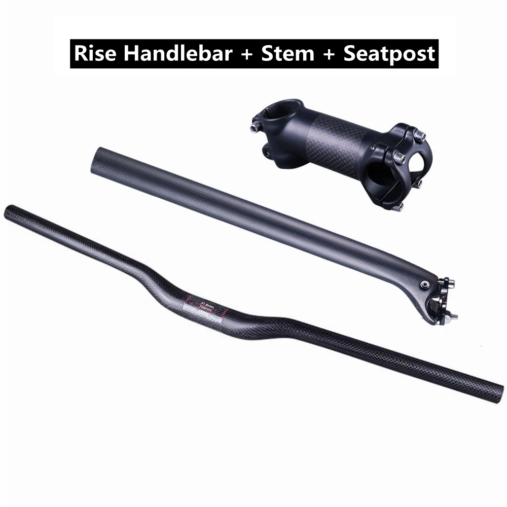 Rise Handlebar Set Без логотипа, комплекты для руля горного велосипеда 3 k, матовый руль из углеродного волокна для велосипеда+ подседельный штырь+ стержень для велосипеда, MTB Запчасти - Цвет: Rise Handlebar Set