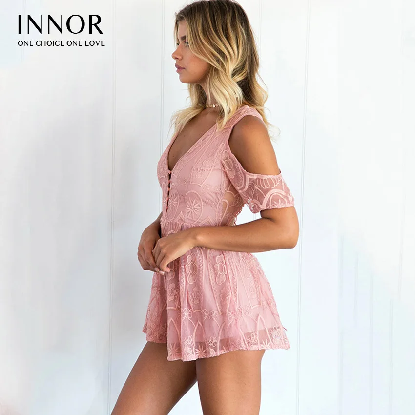 INNOR 2017 сексуальный комбинезон на шнуровке с открытой спиной летний элегантный v