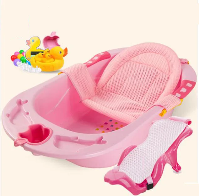 pink with cushion Дешевая детская пластиковая Ванна, китайские товары для ванной, пластиковая Ванна для новорожденных, ванна для подарка бесплатно - Цвет: pink with cushion