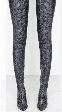 Sexy Python Print Leather Over The Knee Tight High Boots Pointed Toe Women 2019 Slim Fit Banquet Dress Shoes | Обувь