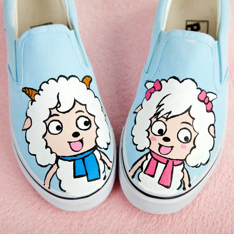 E-LOV; Kawaii; ручная роспись; Повседневная парусиновая обувь на плоской подошве для девочек; Низкие лоферы с рисунками животных и граффити; женская обувь без застежки; Zapatos De Mujer