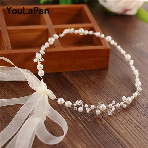 S- ivory organza YouLaPan HP03 Свадебная Тиара повязка на голову для невесты с жемчугом свадебная прическа Аксессуары свадебные украшения для волос свадебная диадема - Цвет: S- ivory organza