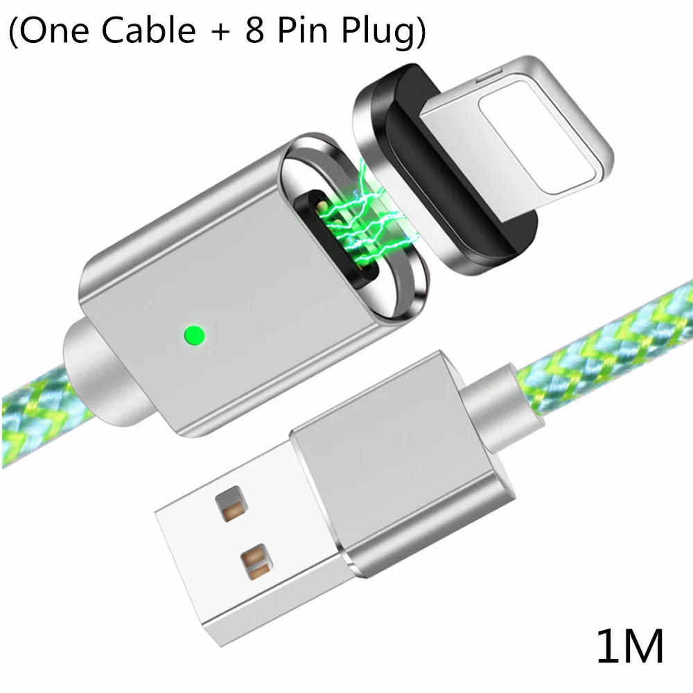 Green 8 Pin Cable Олаф зарядное устройство данных Магнитный USB кабель для iPhone Micro USB C type C кабель для мобильного телефона Быстрая зарядка магнит зарядное устройство 1 м USB кабели - Цвет: Green 8 Pin Cable