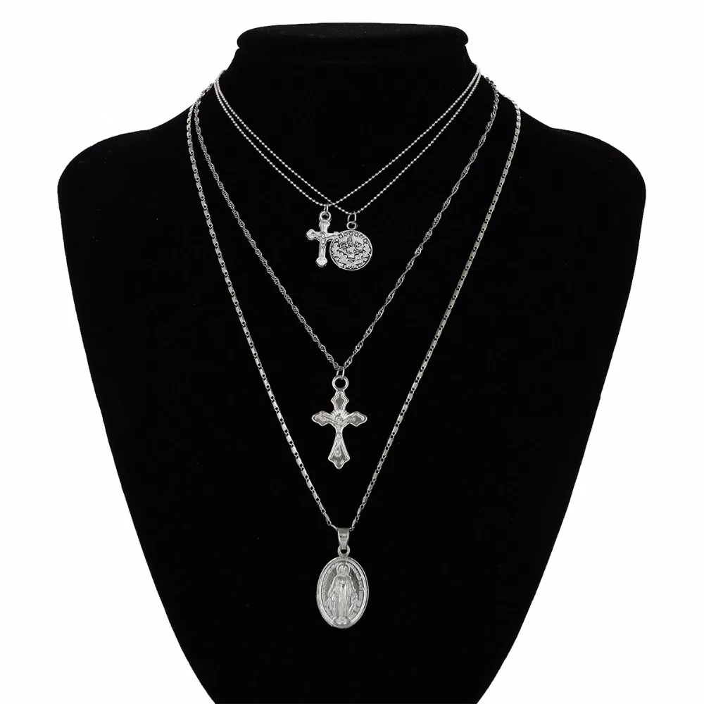 Модные золотые ожерелья и подвески с четырьмя слоями и множеством цепочек. Ожерелье с подвеской в виде иконы Девы Марии для женщин и девушек в подарок.