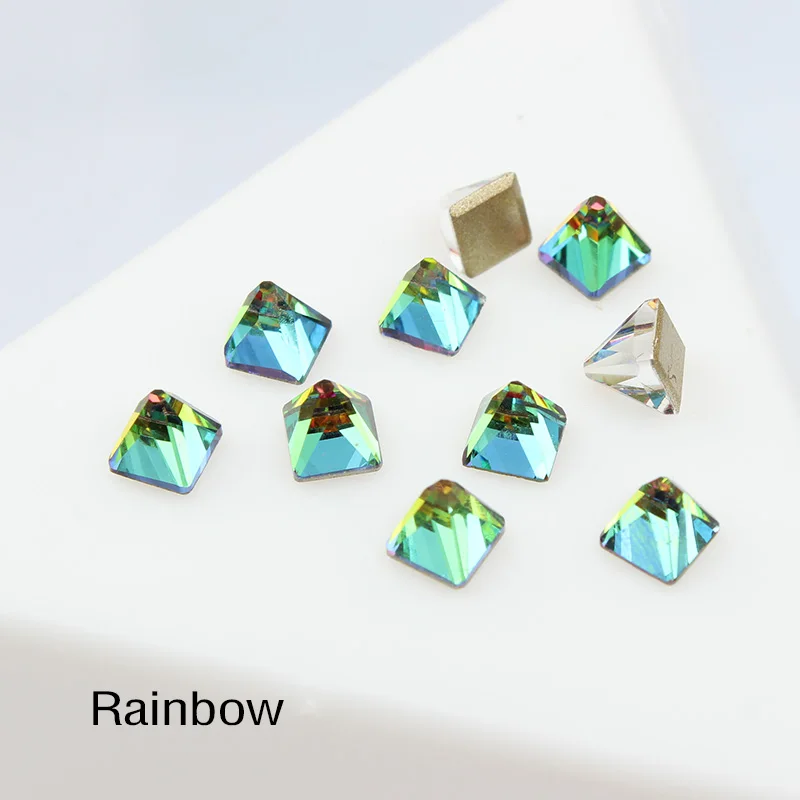 Rainbow Горячие 3D Стразы для дизайна ногтей с плоским дном 4 мм квадратные конические Стразы для ногтей DIY декоративные ремонтные принадлежности - Цвет: Rainbow