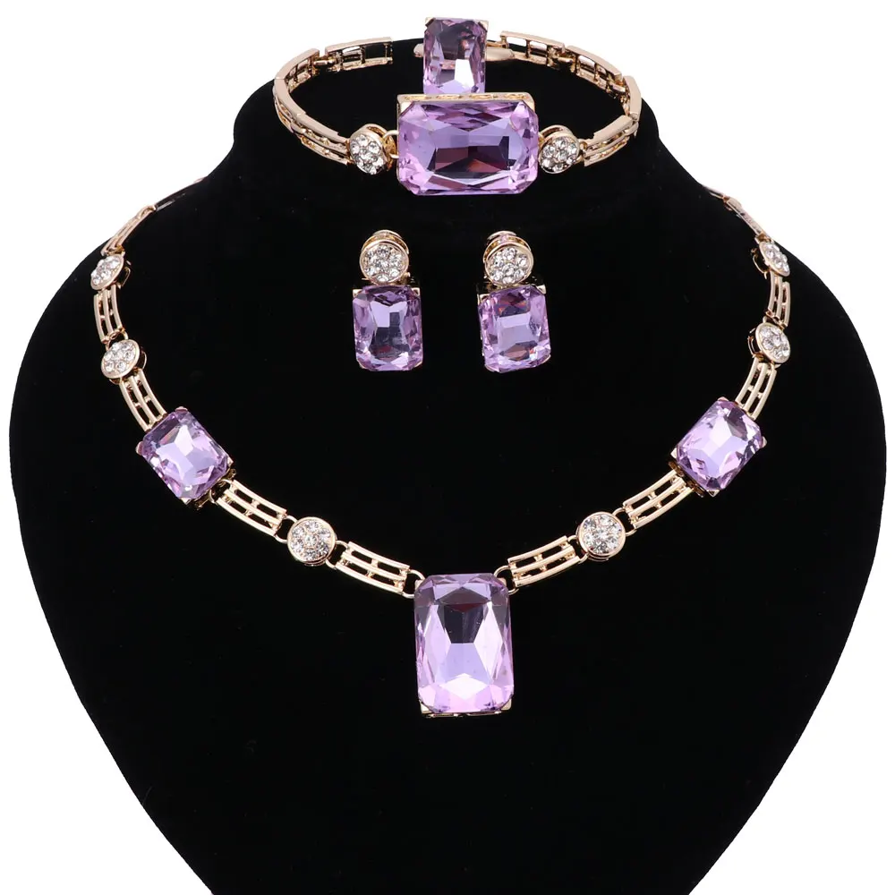Модные Ювелирные наборы золотого цвета из стекла и кристаллов для женщин
