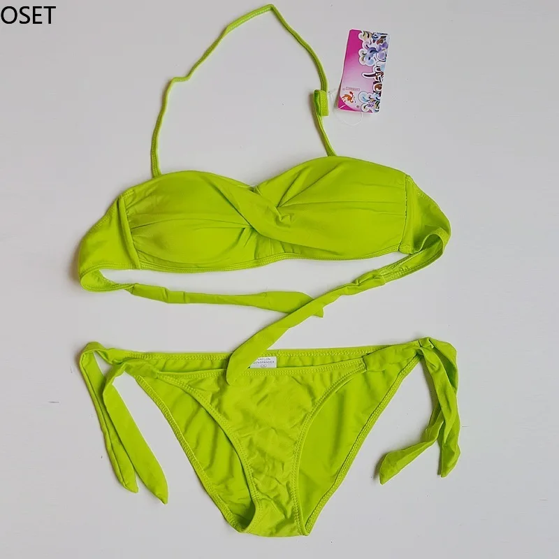 

Women's Swimming Suit Swimwear Women Push Up Sexy Thong Triangle Colorful Bandeau Bikini Swimsuit Strapless Tie High Cut Micro