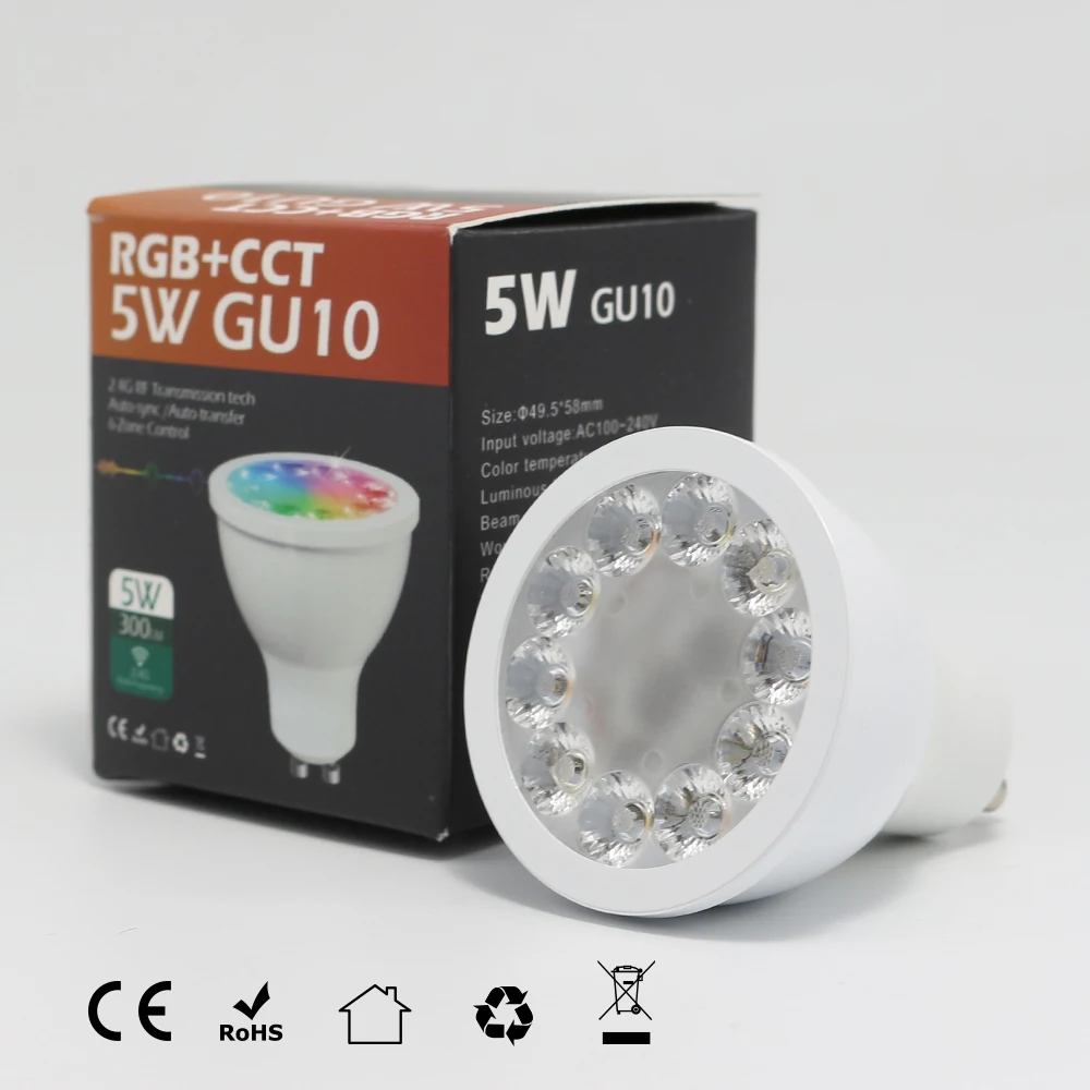 G светодиодный OPTO Gu10 Светодиодный точечный светильник лампа RGBW CCT AC100 40V 2 4G