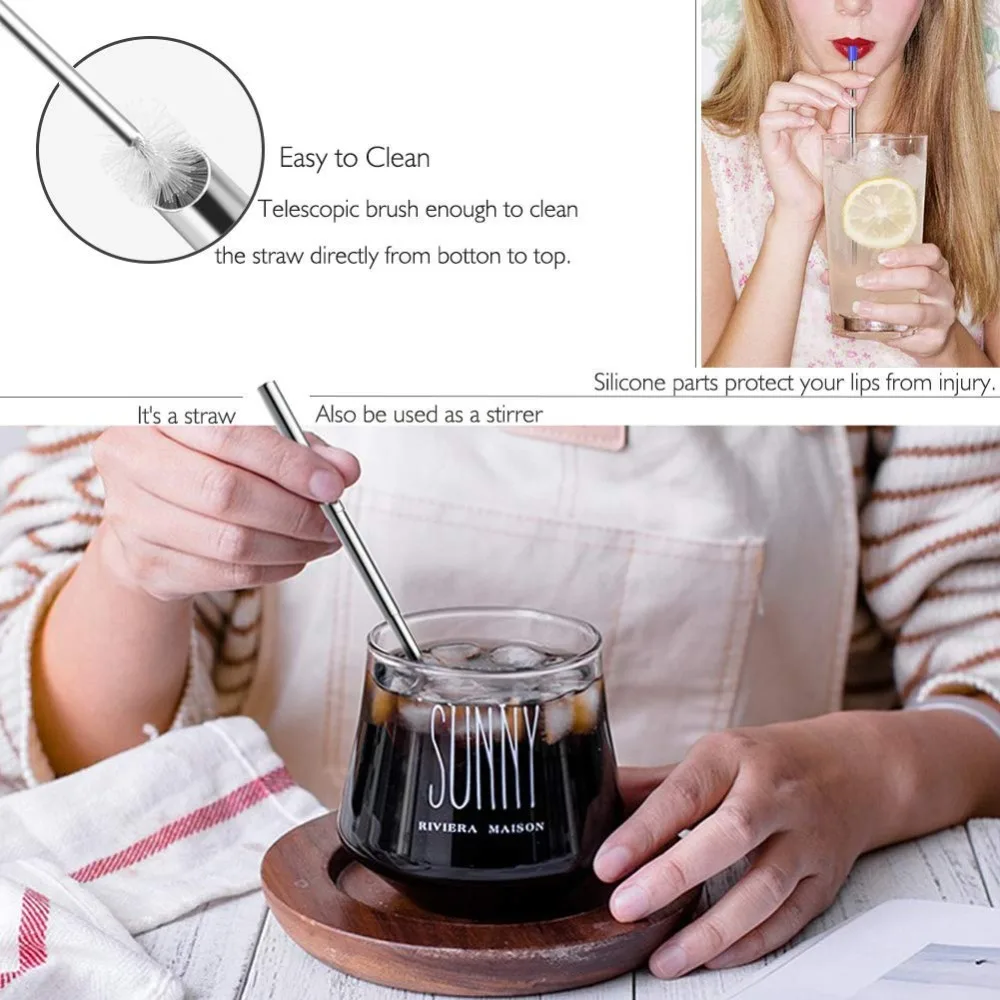 Портативная телескопическая соломинка для питья многоразовая дорожная трубочка
