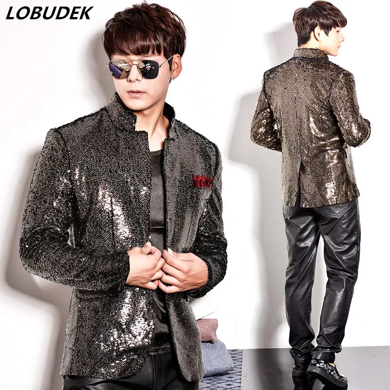 

bar nightclub party sequin jacket dress stage performance blazer fashion slim men's coat singer dancer show prom male costumes