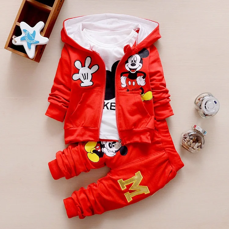 2016 Autumn Baby Girls Boys Clothes Sets Cute Minnie Infant Cotton Suits Coat+T Shirt+Pants 3 Pcs Casual Sport Kids Child | Детская