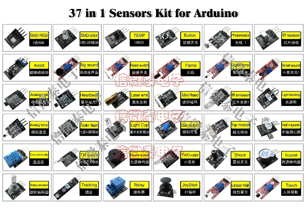 Наборы датчиков 37 в 1 для ARDUINO Высококачественная Бесплатная доставка (работает с