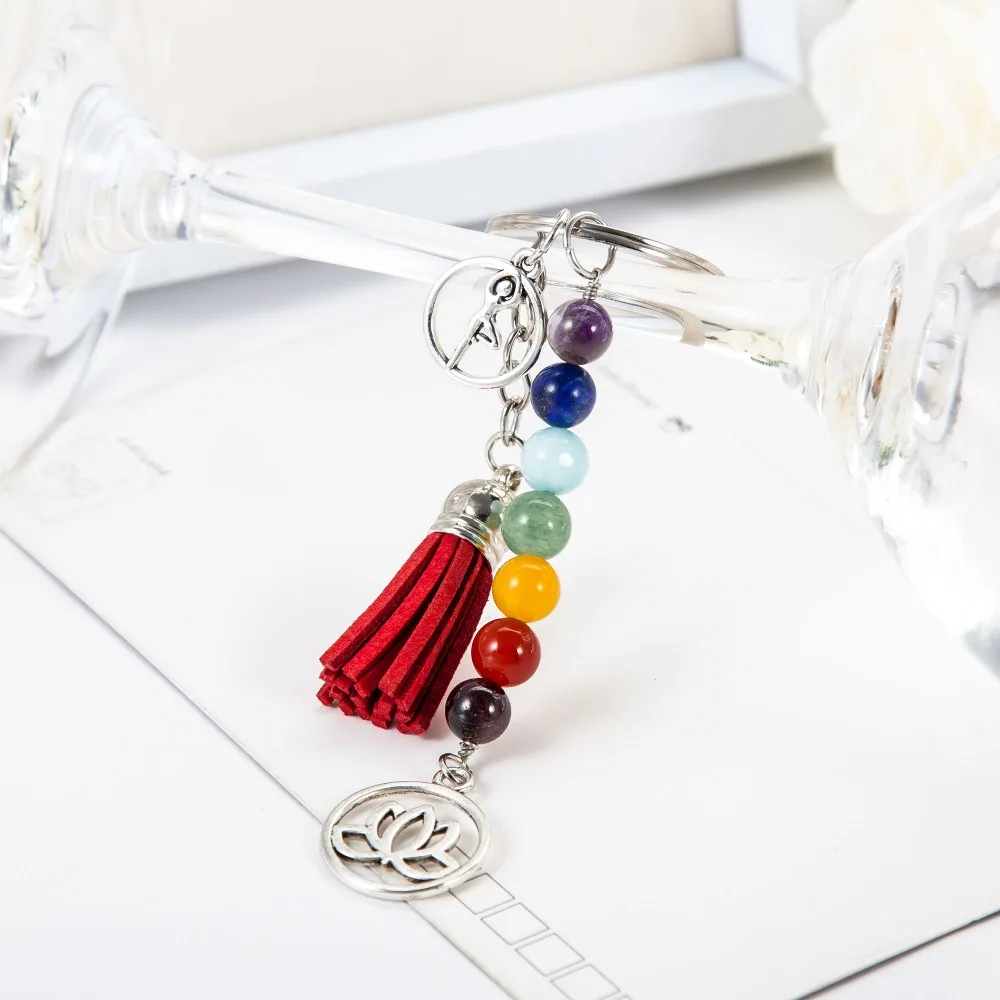 2016 new arrival fashion silver plated tassel Doll lotus Colored beads keychain for woman&ampman charm Christmas present | Украшения и
