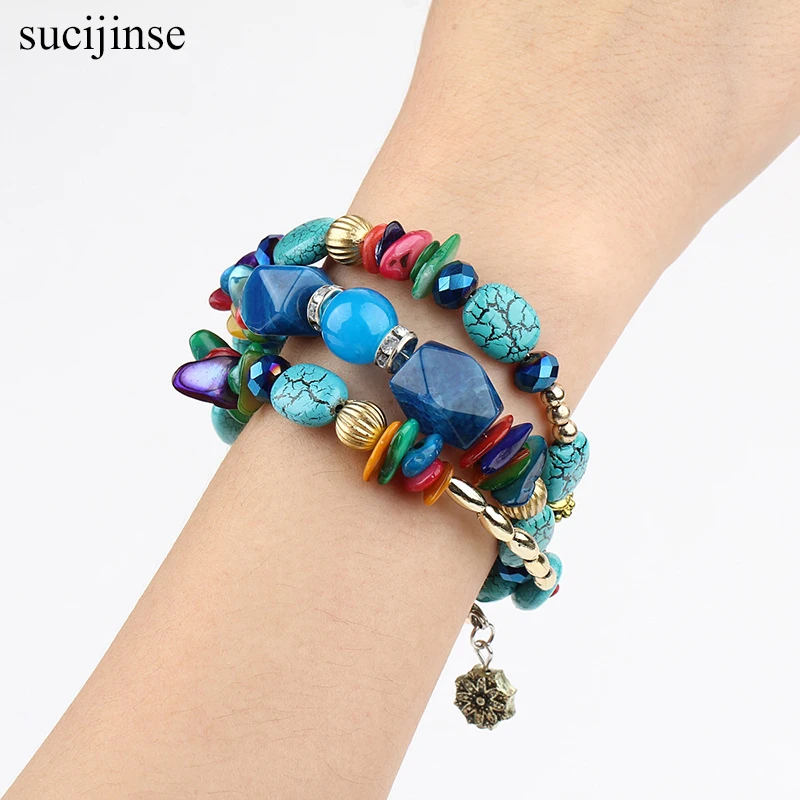 sucijinse Vintage Imitation Natural Stone Bracelet Multi-layer Winding Women jewelry | Украшения и аксессуары