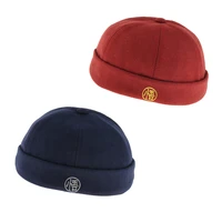2 pieces mens retro docker hat wool felt brimless beanie cap adjustable navy blue red