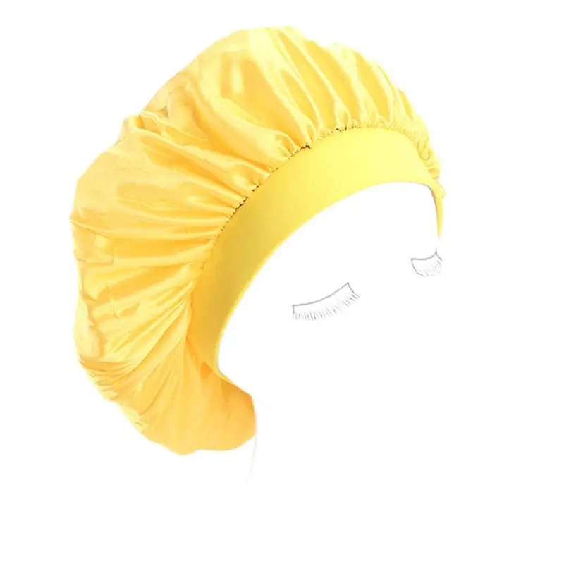 Yellow Женская искусственная шелковая шляпа с широким эластичным ремешком, Однотонная ночная шапочка для сна, плиссированная, винно-красного цвета - Цвет: Yellow