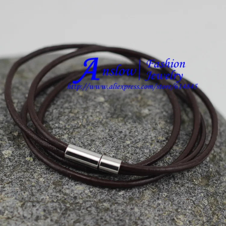 DK coffee LOW0014LB Быстрая 2 мм кожаный браслет и Веревка Браслеты для женщин или девочек модные мужские браслеты унисекс ювелирные изделия - Окраска металла: DK coffee