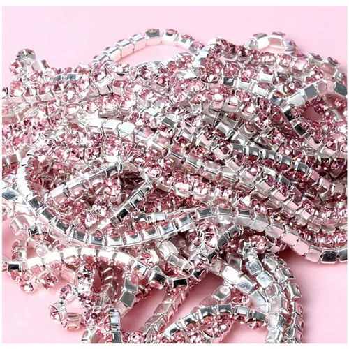 light pink 1 м разноцветные стразы, цепочка для одежды, пришивка клеем на обрезку, аксессуары для рукоделия SS6.5 2 мм SS8.5 2,5 мм SS10 2,8 мм SS12 3 мм - Цвет: light pink