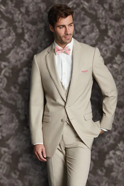 

2017 Latest Coat Pant Designs Champagne Beige Wedding Suits for Men Terno Slim Fit 3 Piece Groom Tuxedo Custom Blazer Masculino