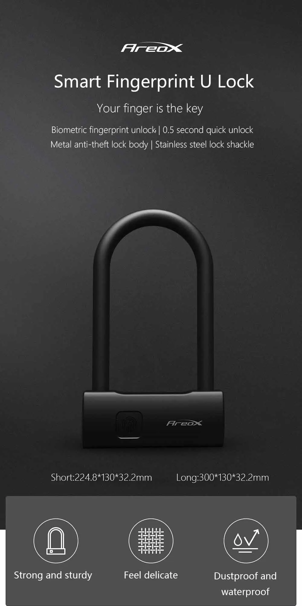 Xiaomi AreoX U8 умный отпечаток пальца u-замок велосипедный мотоцикл USB Противоугонный u-образный замок 0,5 S разблокировка отпечатков пальцев