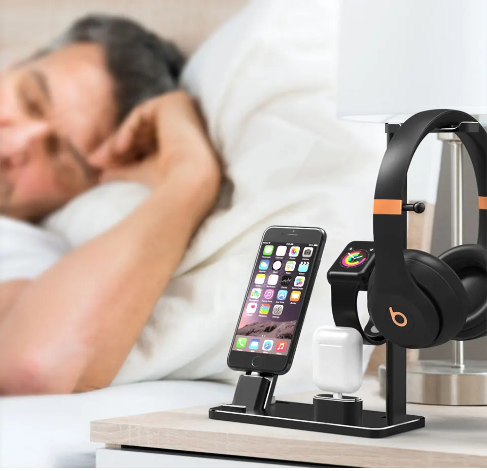 4 в 1 сплав Подставка для зарядки Apple Watch для AirPods Беспроводное зарядное устройство для наушников станция для iPhone X/8 plus вешалка для наушников