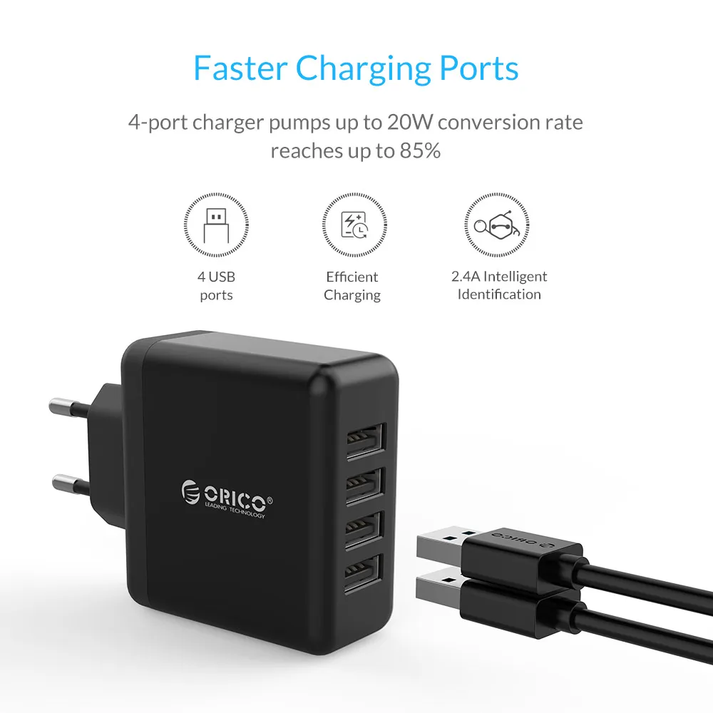 Дорожное зарядное устройство ORICO с 4 USB портами 5 В 2 А 20 Вт макс. быстрая зарядка