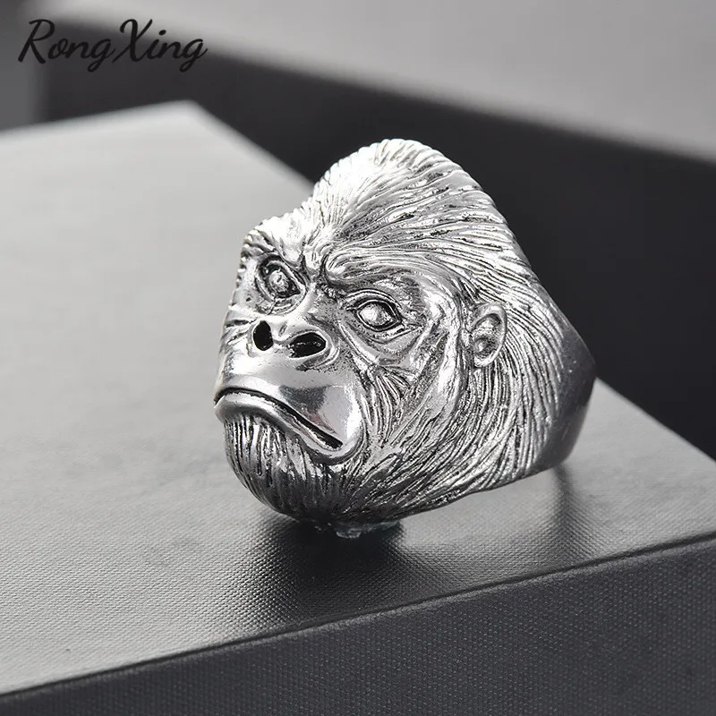 RongXing старинный панк креативный орангутанг кольца для мужчин модные ювелирные