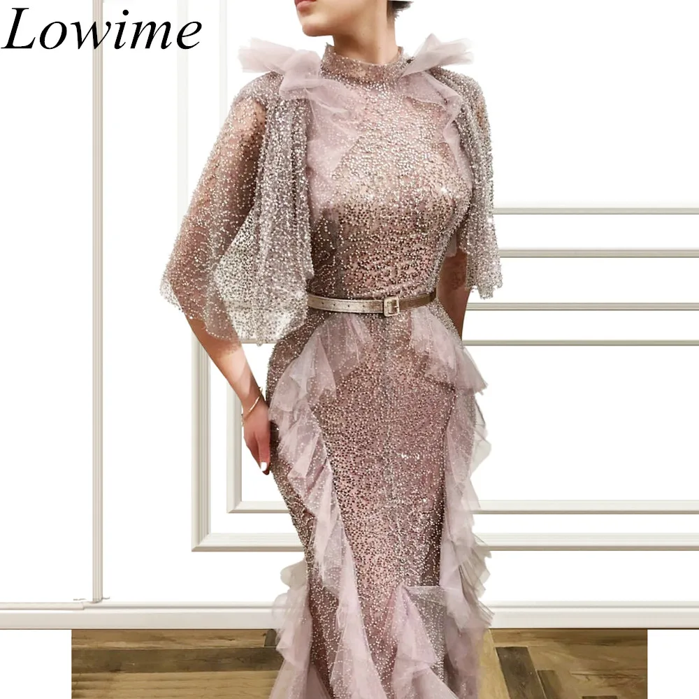 

Special Design Muslim Prom Dresses 2019 Long Mermaid High Neck Sequin Evening Party Gowns Vestido De Fiesta 2019 WIth Sashes