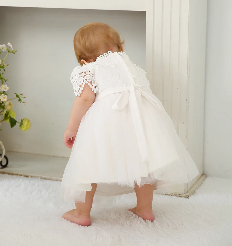 IYEAL/Новые модные вечерние платья для маленьких девочек на свадьбу; Vestidos infantis; платье на крестины с Короткими Кружевными Рукавами для маленьких девочек