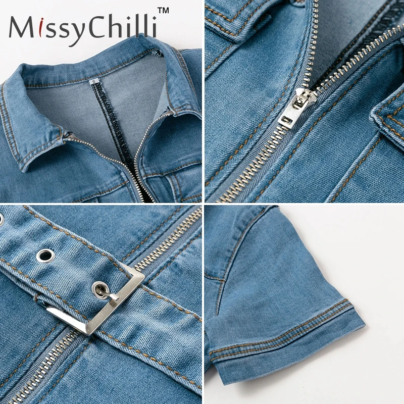 Женский джинсовый комбинезон MissyChilli на молнии с ремнем для офиса лето 2019 | Женская
