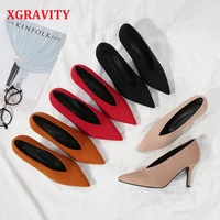 xgravity european american autumn fashion high heel pumps sexy pointed toe women shoes kid suede female v cut ladies shoes a025