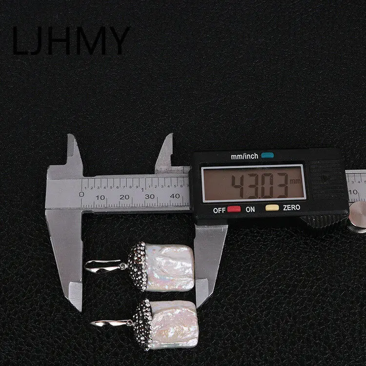 LJHMY натуральный квадратный жемчуг черный CZ проложить сырой крючок Висячие серьги