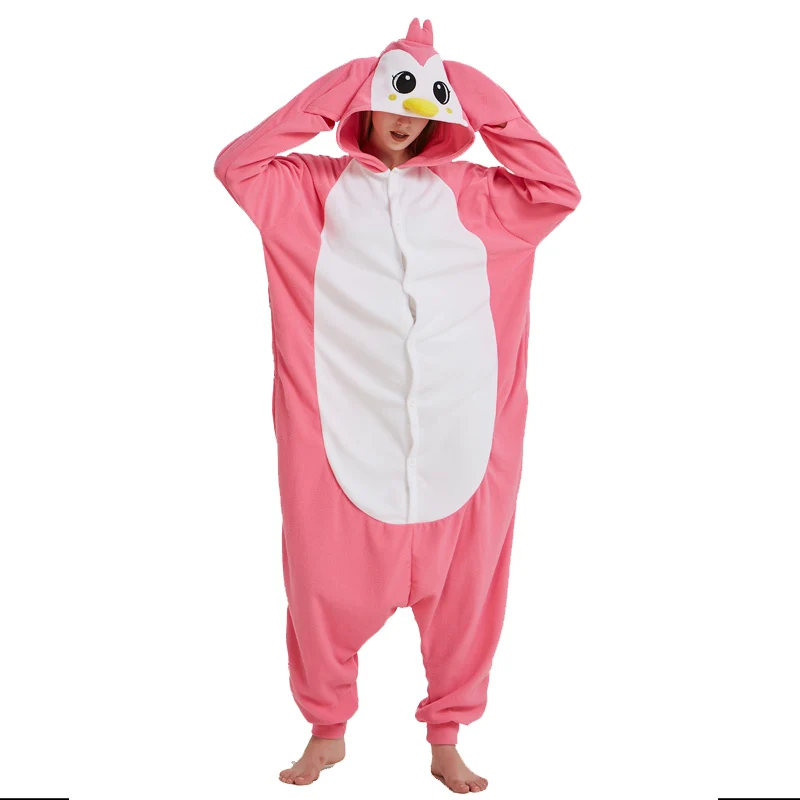 

Penguin Kigurumi Women Onesie For Adults Animal Pajamas Halloween One-piece Fleece Girl Jumpsuit Pink Pijama Cosplay Costume