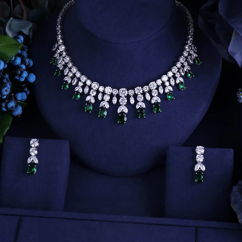 NewestLuxury Искрящийся Блестящий кубический циркон серьги капли ожерелье тяжелый