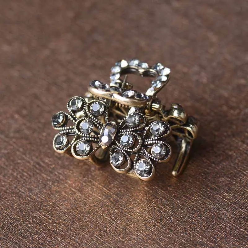 Модные мини заколки для волос женщин Стразы Украшения Ретро 4 цвета хрустальные