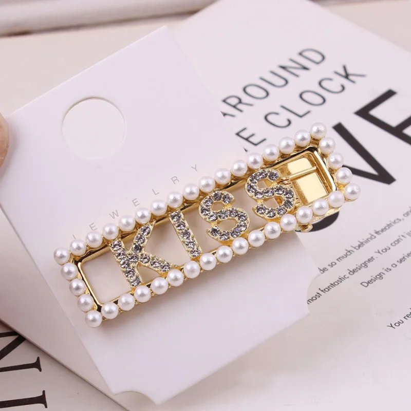 

1PC Black Cool Girls Crystal City Letters INS Style Hollow Out Star Pearl Graceful White Korean Golden Hair Clips