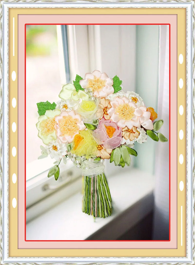 Цветущий букет шелковая лента вышивка 3D холст картина атласная Вышивка