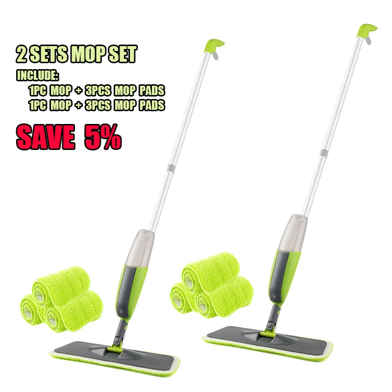 green 2 set 3rags Распылительная швабра с многоразовыми подушечками из микрофибры, 360 градусов, металлическая ручка швабры для дома, кухни, ламинат, деревянная Напольная керамическая плитка для уборки - Цвет: green 2 set 3rags