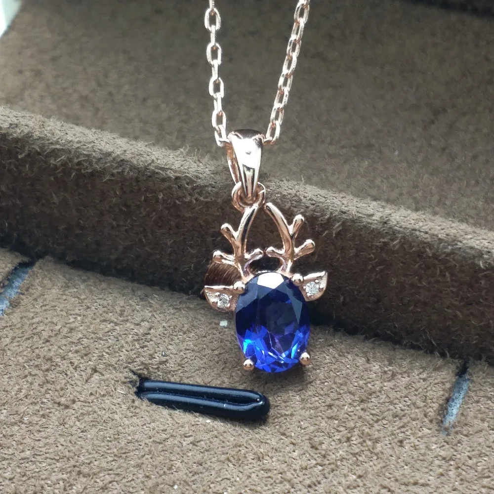 FLZB, олень кулон в 925 пробы серебро 18 К розового золота с Природный Топаз Gemstone Танзанит цвет с бесплатным ожерельем