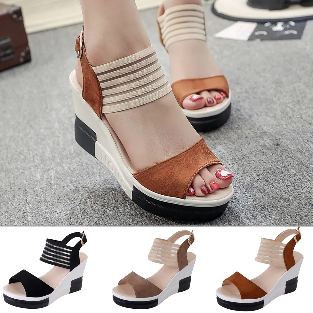 Женские босоножки с открытым носком на очень высоком каблуке пряжкой в римском