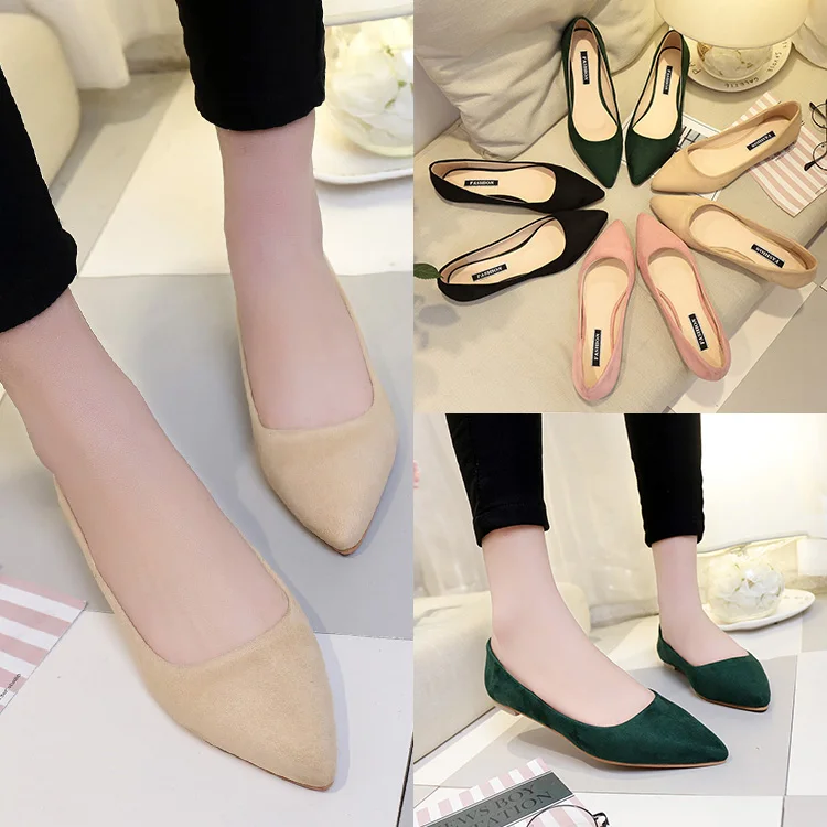Wertzk 2019 fashion new suede simple all-in-one with pointed flat and women's shoes single work leisure E302 | Обувь