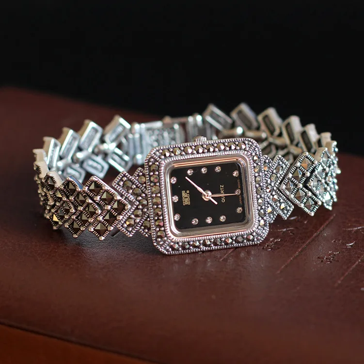 

New Limited Edition Classic Elegant S925 Silver Pure Thai Silver Bracelet Watches Thailand Process Rhinestone Bangle Dresswatch