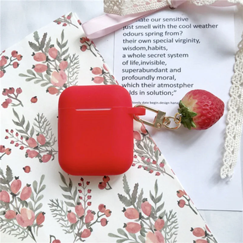 Милый милый силиконовый чехол с рисунком клубники для Apple Airpods Air Pods аксессуары Bluetooth наушники защитный чехол для ключей Riing