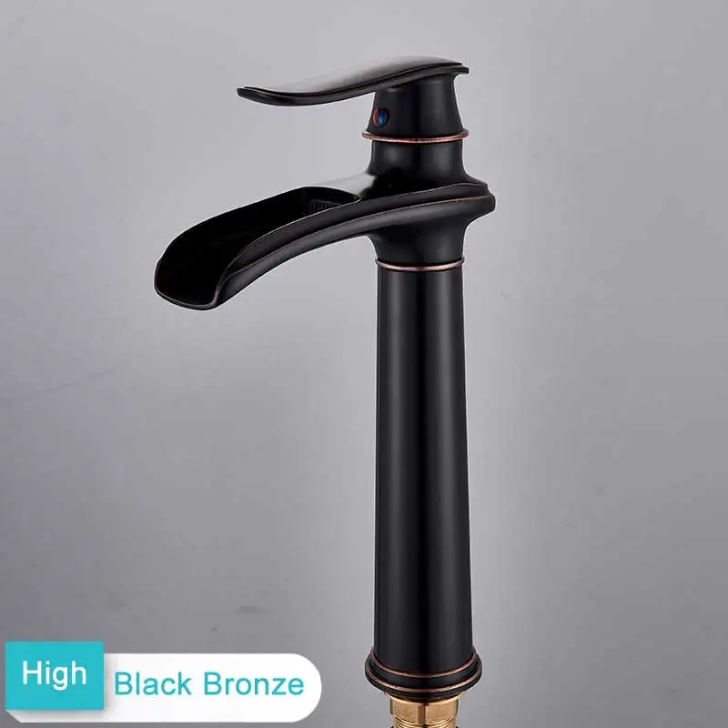 High Black Bronze Матовый никель смеситель для раковины на бортике Водопад Ванная комната сосуд Раковина кран с одной ручкой кран для холодной и горячей воды - Цвет: High Black Bronze