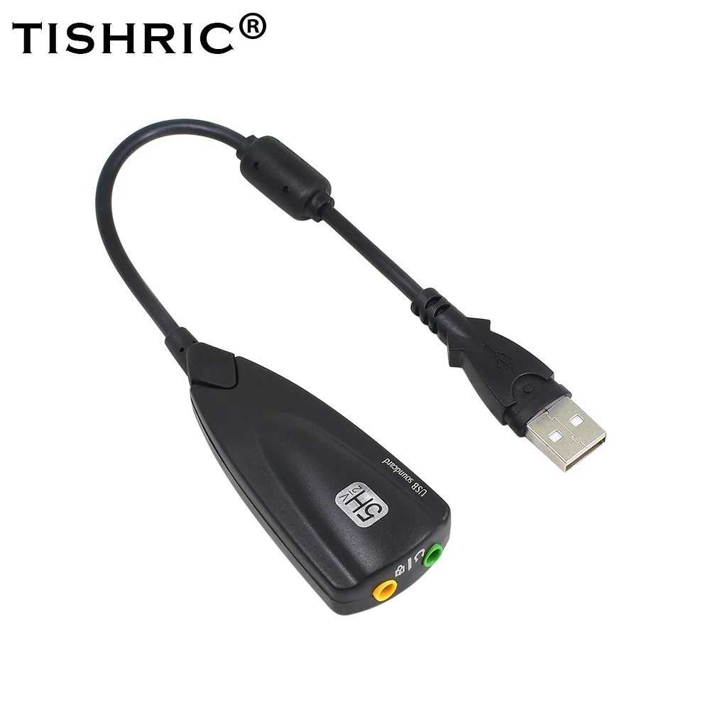 Черный TISHRIC, новинка, 5HV2, 7,1, внешняя USB звуковая карта, 3,5 мм интерфейс, аудио адаптер, карта с микрофонным динамиком для наушников, для ноутбуков Mac - Цвет: Черный
