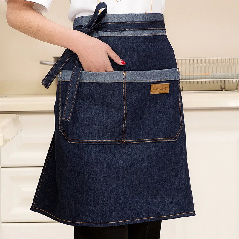 Новинка 2017 фартуки с карманами джинсовые половина тела хлопок кафе ковбойская