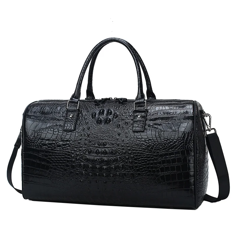 100% Genuine Leather Travel Bag Luxury Men Large Capacity Portable Male Alligator Real Natural LeatherTravel Duffle Shoulder Bag