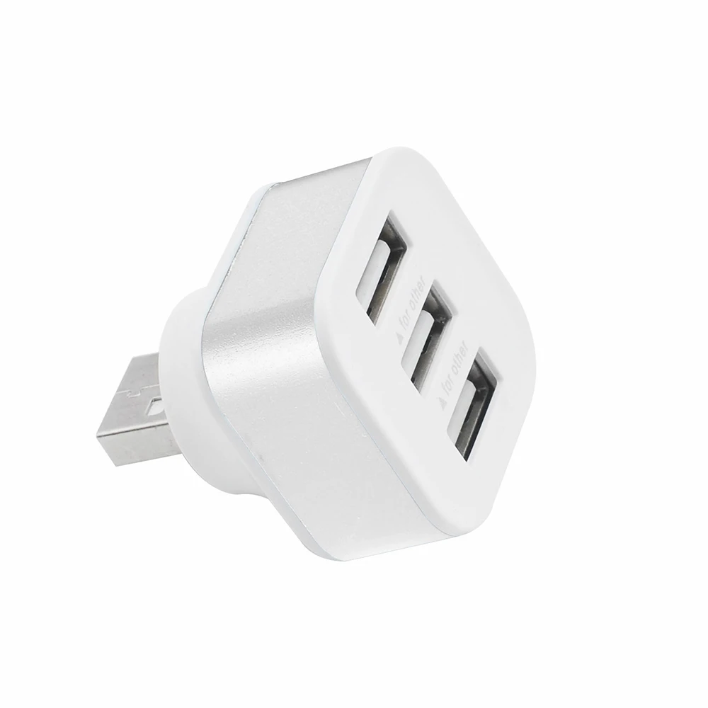USB2.0 концентратор Высокоскоростной 3 порта Портативный алюминиевый сплав+ ABS телефонный сплиттер адаптеры Поворотный штекер портативный случайный цвет