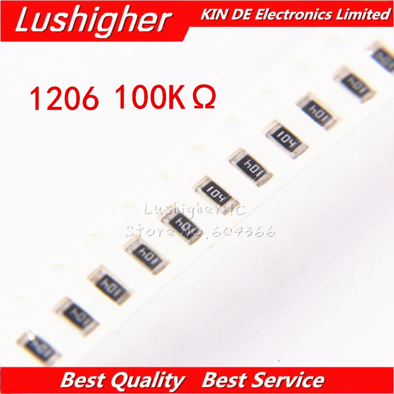 100 шт. 1206 SMD резистор 1% 100K Ом 104 кОм|Резисторы| |